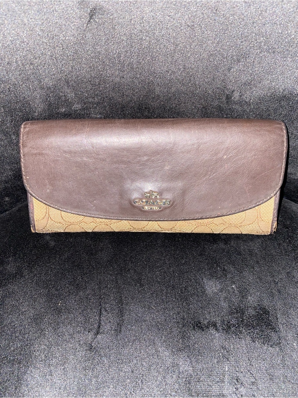 Coach Two-Tone VINTAGE Brown Signature Canvas and Leather Clutch Wallet